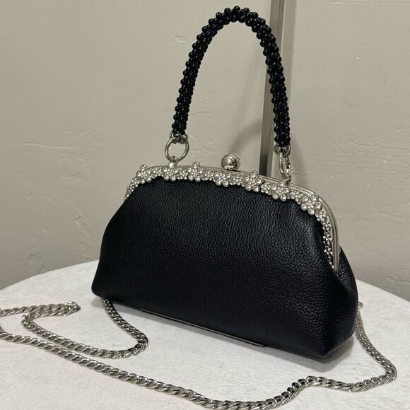 Black Genuine Togo Calfskin Handmade Push-lock Clutch/Wristlet/Evening Bag - Picture 3 of 10